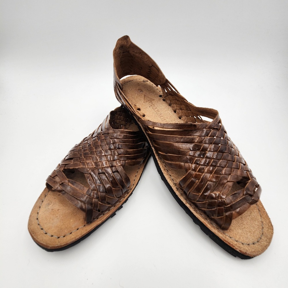 VTG Leather Huarache Sandals Woven Open Toe Tire Tread Sole Mens 12 Fisherman